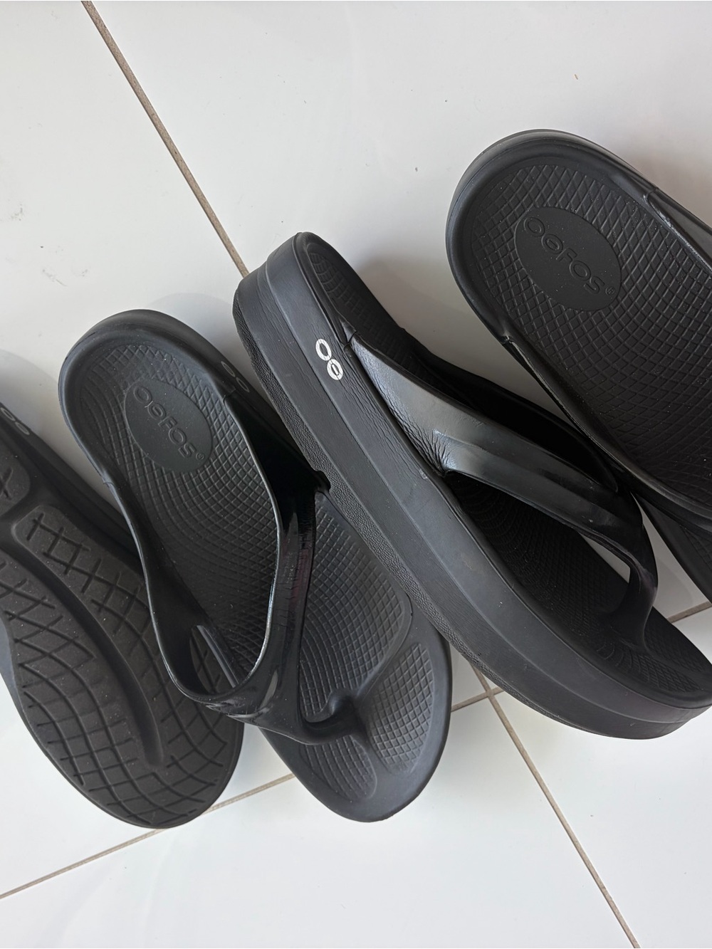 Two OOFOS Women’s Black OOlala Platform Flip Flop Sandals